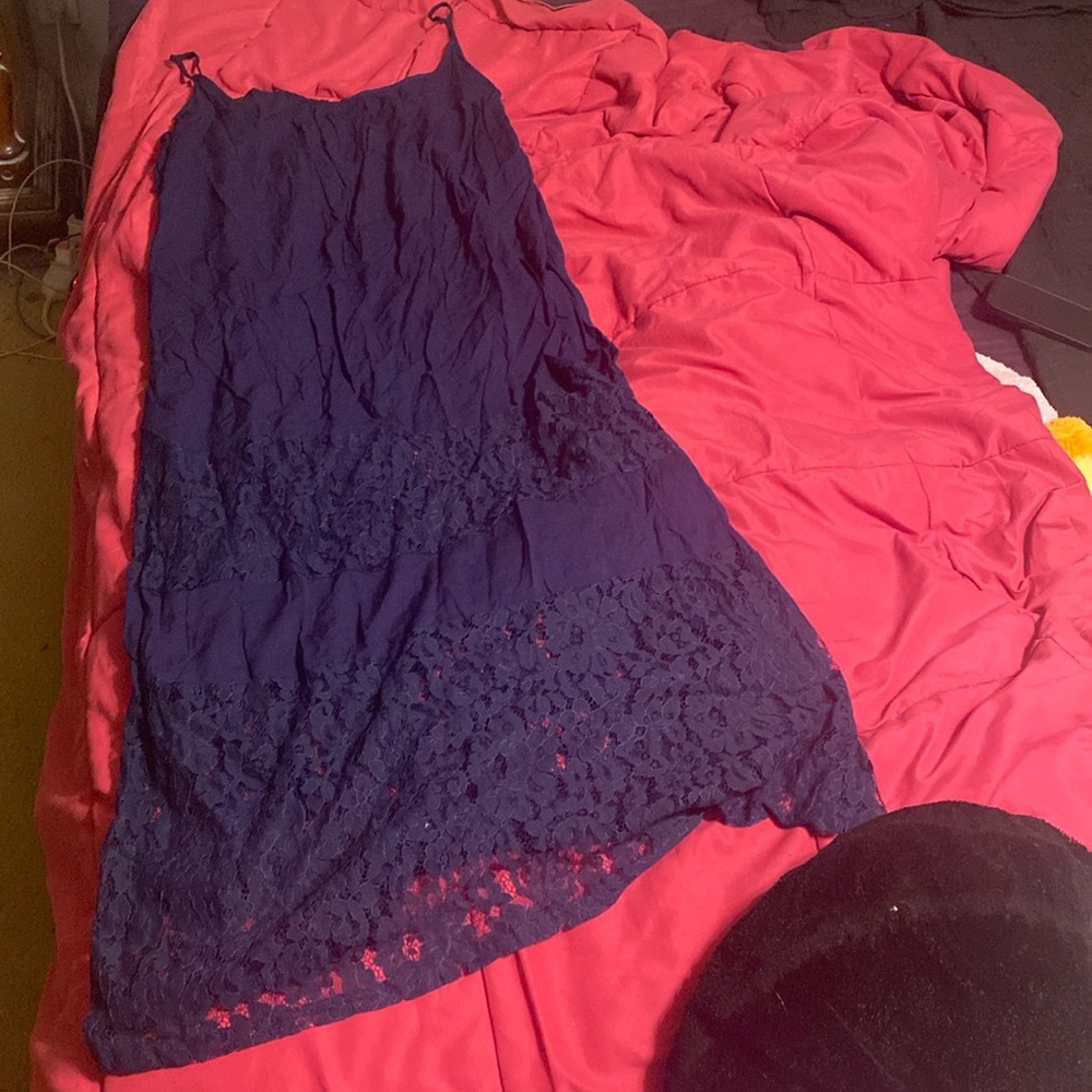 Middle And Bottom Lace Navy Blue Dress